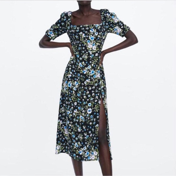 Zara Floral Print Mini Dress with side slit size XS - Picture 3 of 11